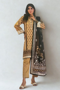 S&S Beige & Black Geometric Printed Lawn Suit – Unstitched 3 Piece | Saya & Sara