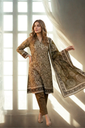 S&S Mehandi Green Floral Magic Print Lawn Suit – Unstitched 3 Piece | Saya & Sara