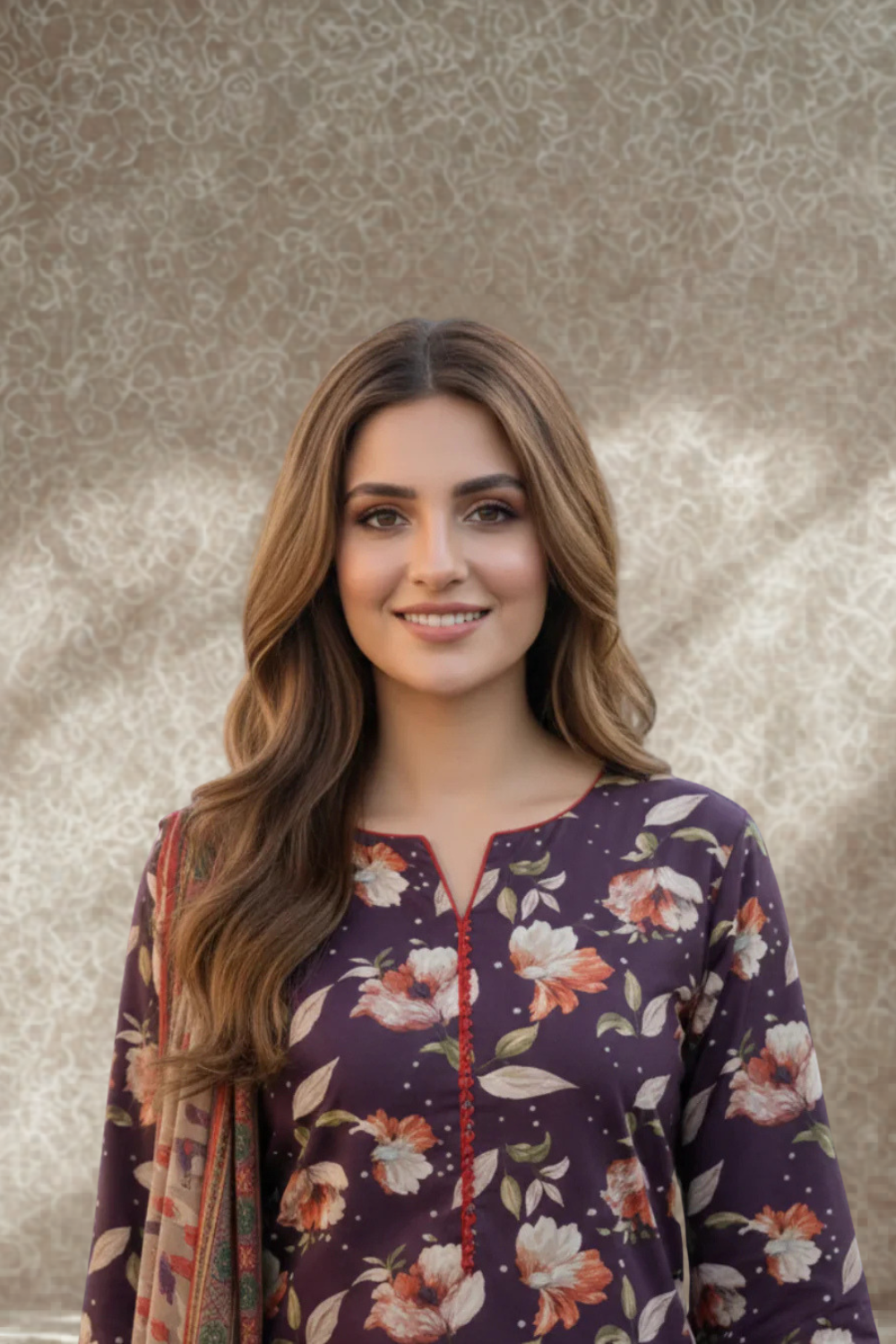 S&S Deep Purple Floral Lawn Suit – Unstitched 3 Piece | Saya & Sara