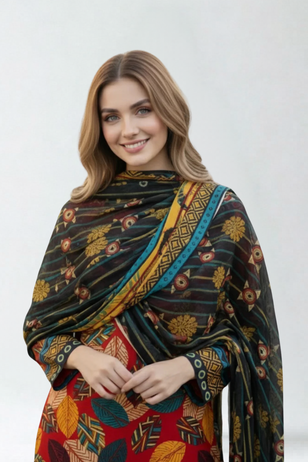 S&S Vibrant Red Botanical Magic Print Lawn Suit – Unstitched 3 Piece | Saya & Sara
