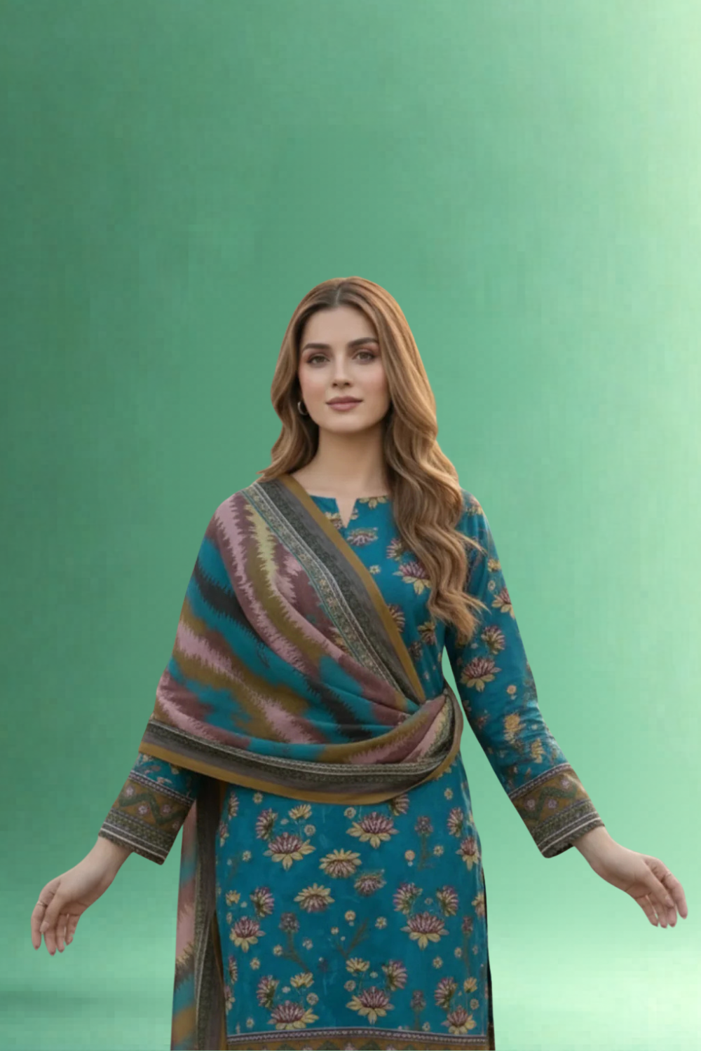 S&S Zink Teal Floral Magic Print Lawn Suit – Unstitched 3 Piece | Saya & Sara