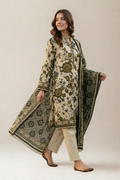 S&S Cream Botanical Magic Print Lawn Suit – Unstitched 3 Piece | Saya & Sara