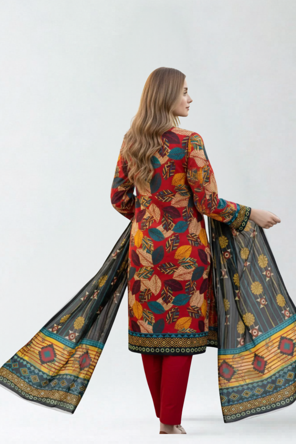 S&S Vibrant Red Botanical Magic Print Lawn Suit – Unstitched 3 Piece | Saya & Sara