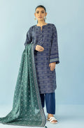 S&S Classic Blue Printed Lawn Suit – Unstitched 3 Piece | Saya & Sara
